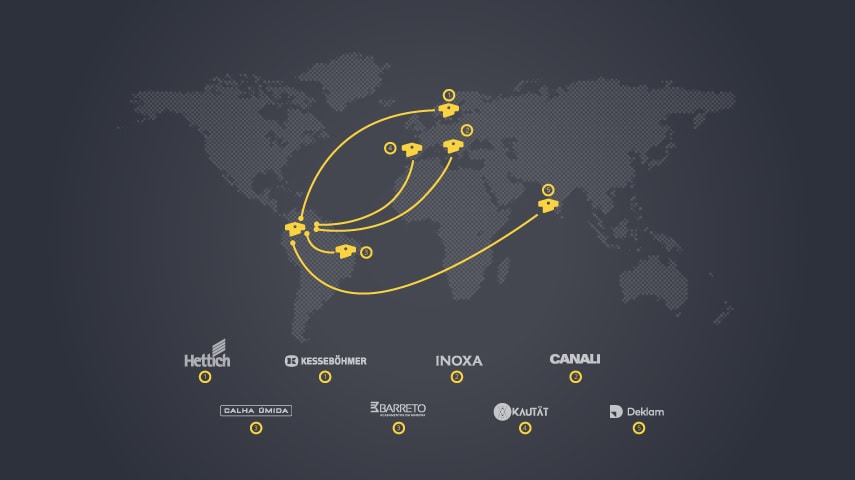 Mapa con ubicaciones de marcas de herrajes a nivel mundial